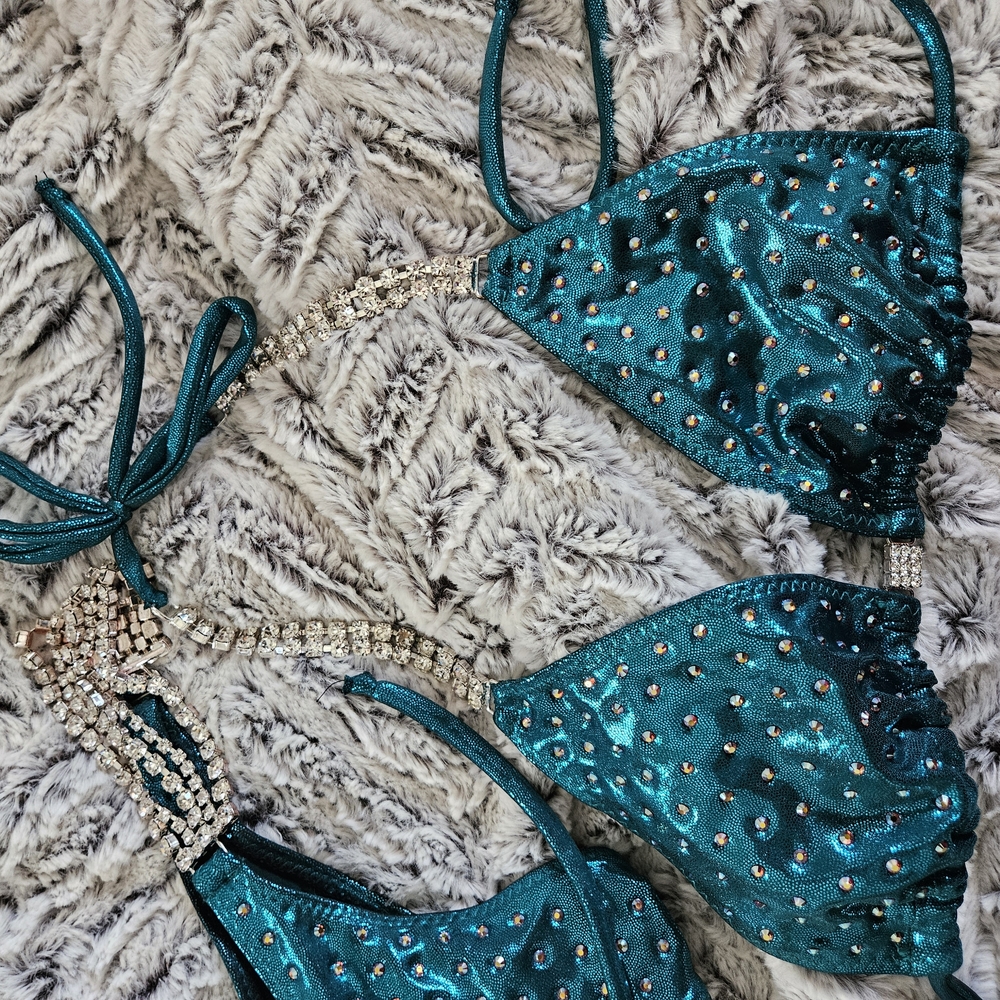 Teal Rhinestone Bikini Set